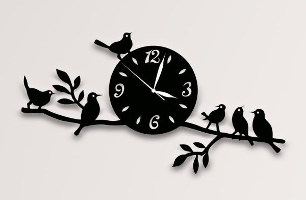 A Beautiful Combination Of Sparrows, Tree Branch, Wall Clock For Home And Offices,laser Cut Bir Decorative Wall Clock